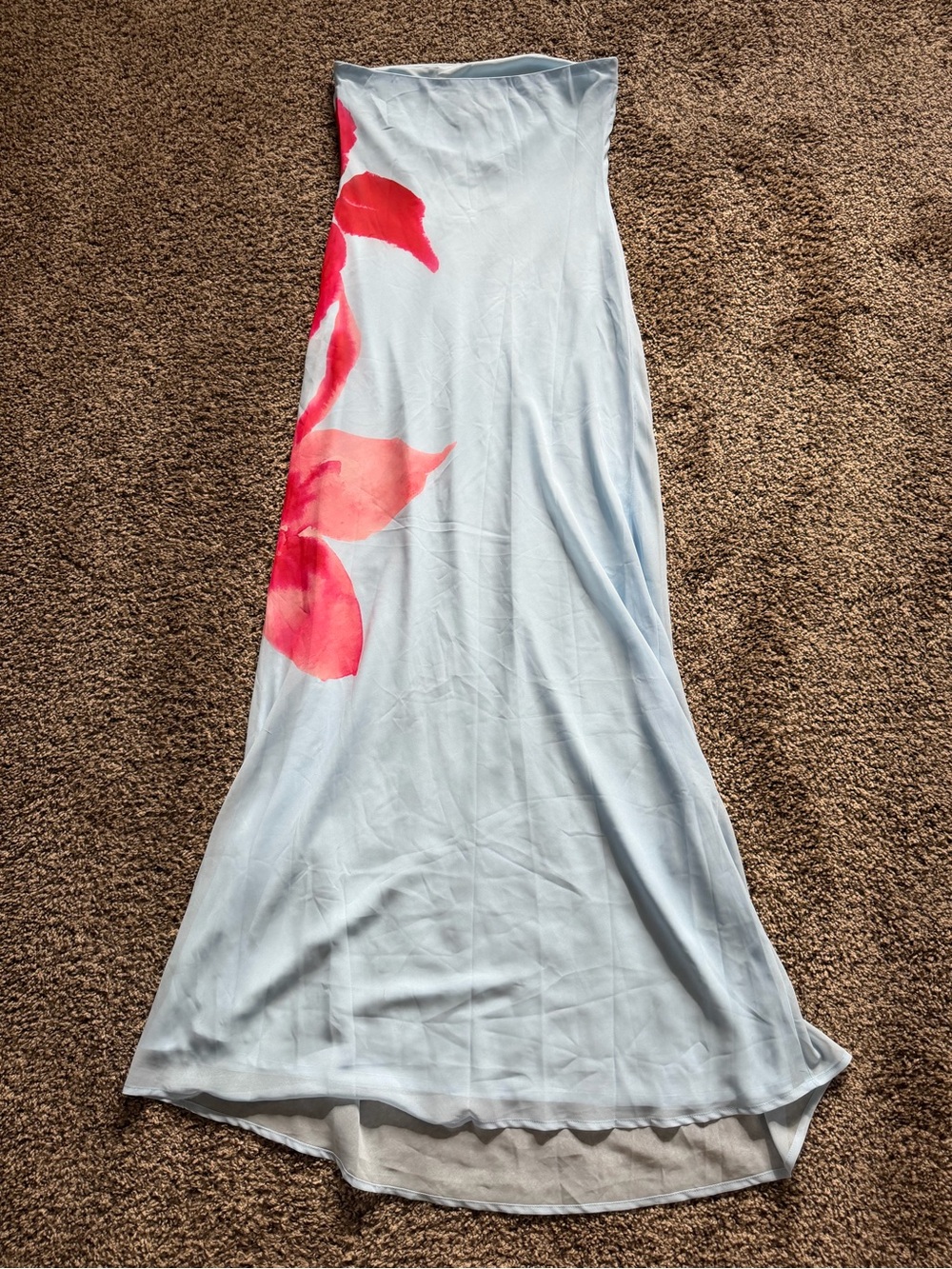 Peppermayo Light Blue Strapless Maxi Dress with Pink-Red Floral Print - Picture 10 of 11